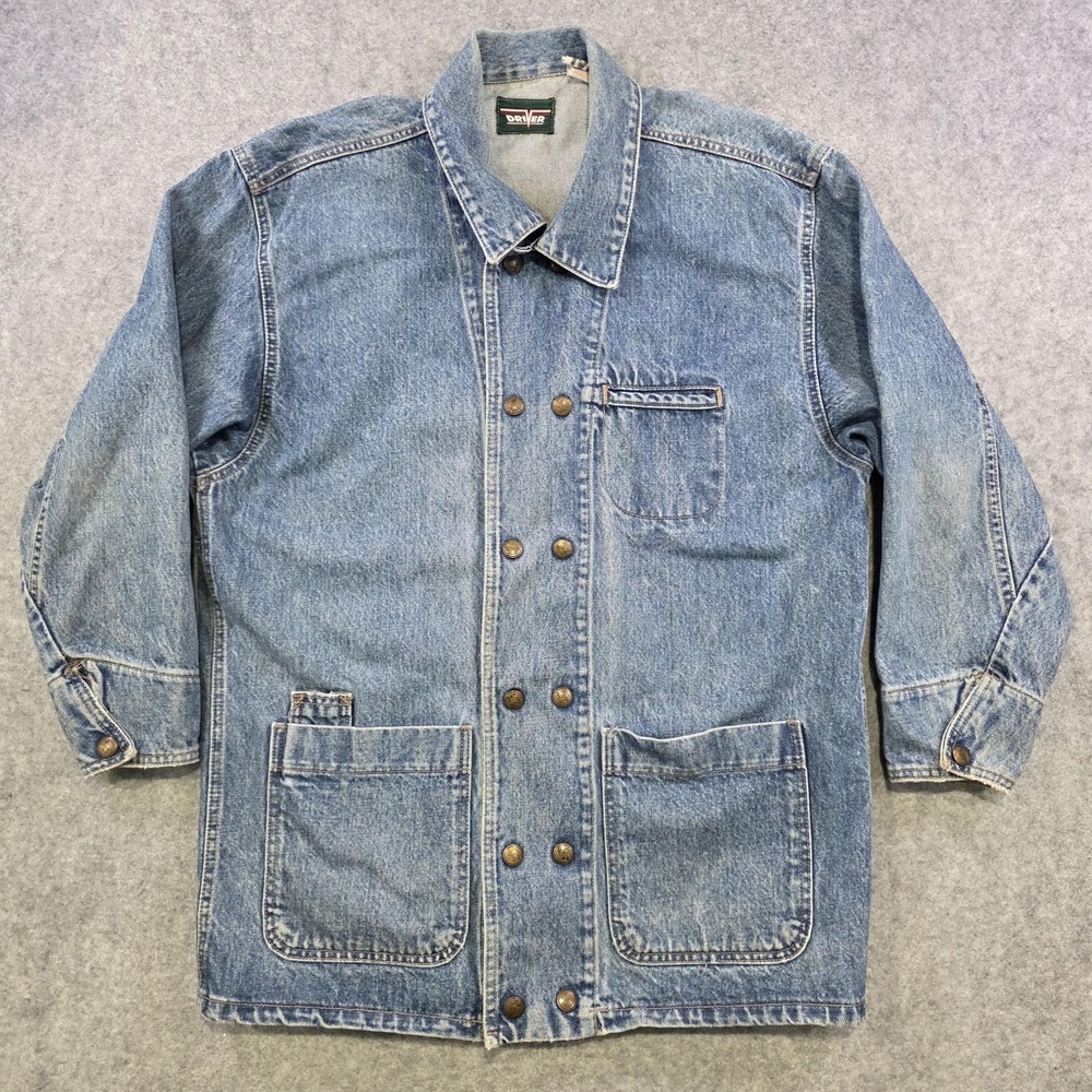 VTG Driver Jacket Mens Medium Blue Denim Chore Workwear Utility Snap Made USA - Picture 2 of 16